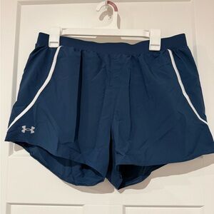 Under Armour Women's Navy Blue Running Shorts with White Accents